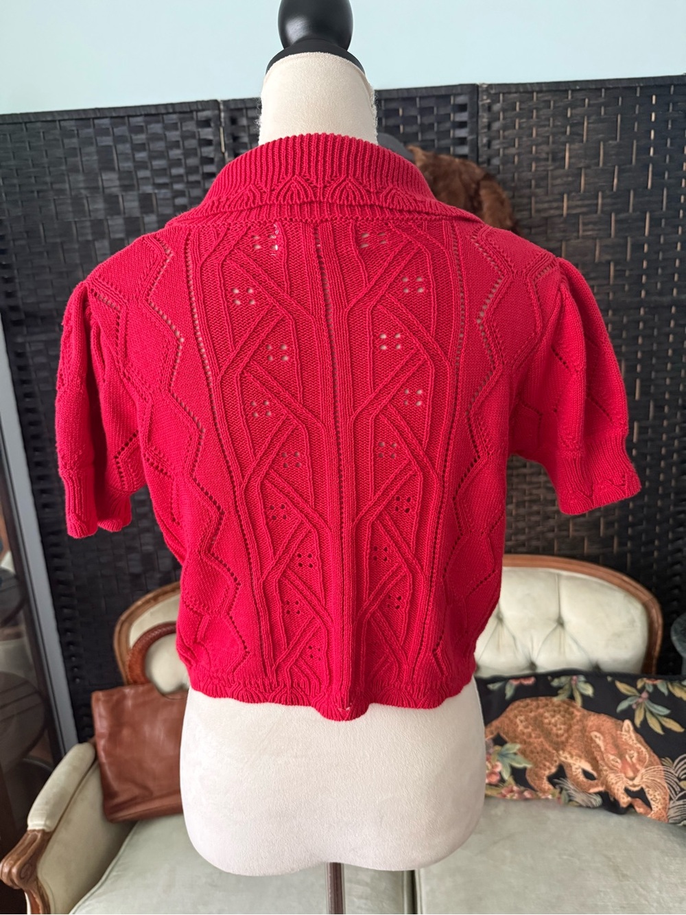 ❤️ Hazel Moon Floral Tie Front Cardigan Sweater Cottagecore Coquette Red XS - Picture 7 of 12